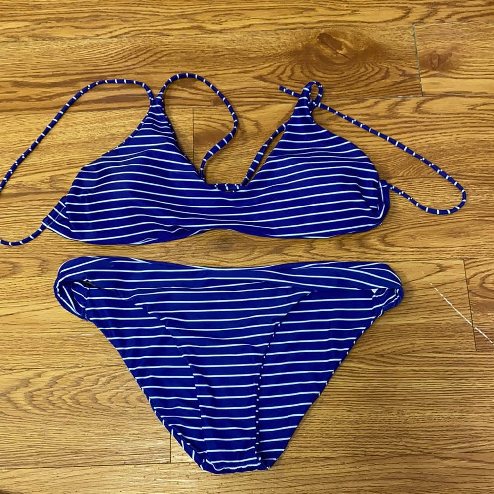 Blue and white stripped bikini